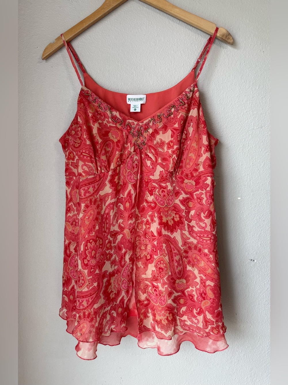 Motherhood Maternity Paisley Print V-Neck Tank Top Womens Size XL Beaded Detail